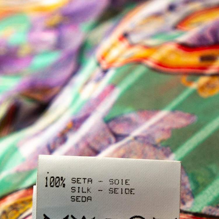 Pre Owned Roberto Cavalli Multicolor Floral Print Silk Smocked Sheer Blouse L