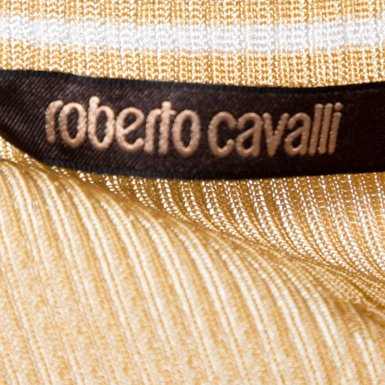 Pre Owned Roberto Cavalli Yellow Leopard Print Silk & Knit Cardigan L