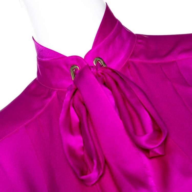 Pre Owned Roberto Cavalli Fuschia Pink Silk Satin Bow Detail Blouse M