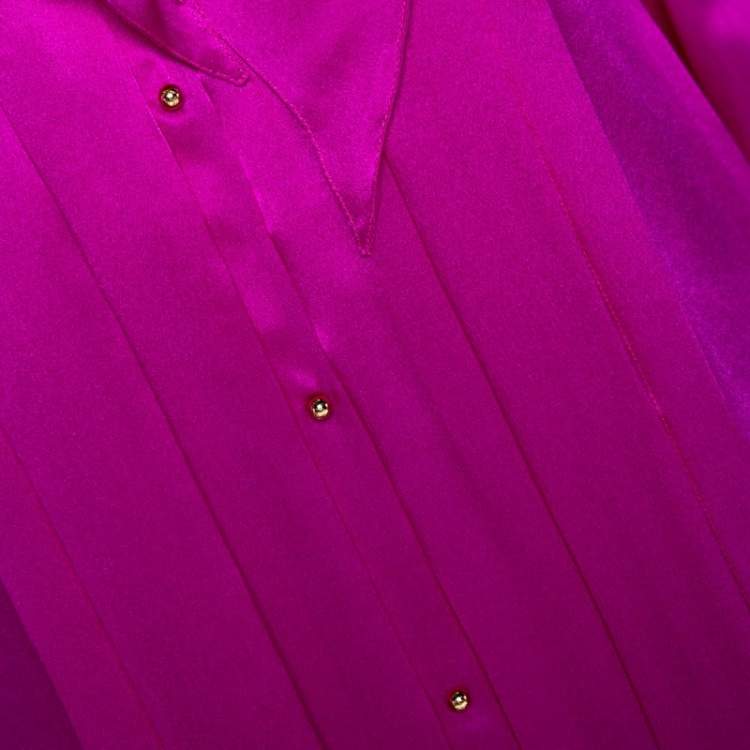 Pre Owned Roberto Cavalli Fuschia Pink Silk Satin Bow Detail Blouse M