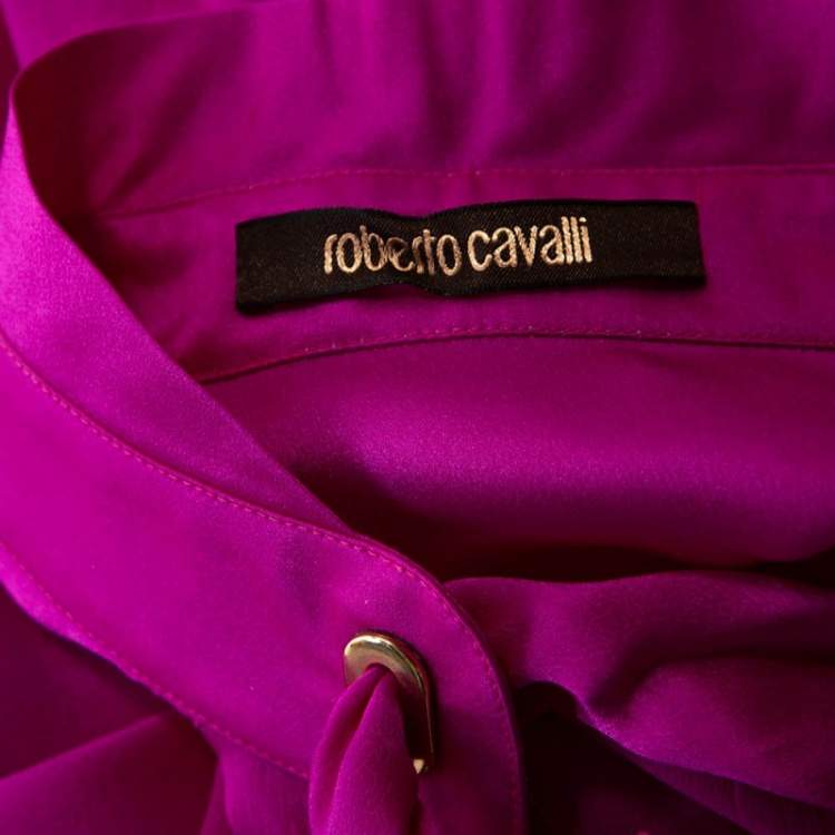 Pre Owned Roberto Cavalli Fuschia Pink Silk Satin Bow Detail Blouse M