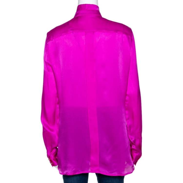 Pre Owned Roberto Cavalli Fuschia Pink Silk Satin Bow Detail Blouse M