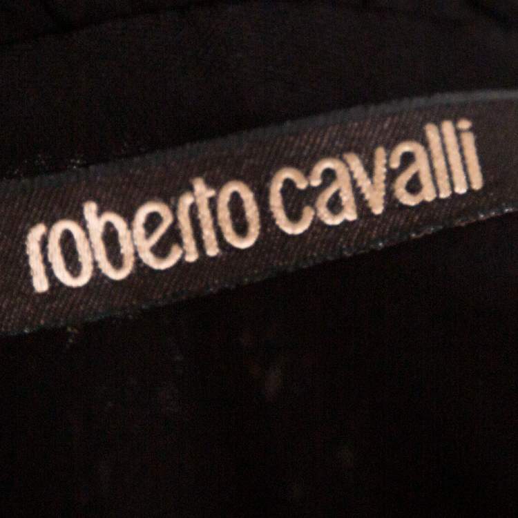 Pre Owned Roberto Cavalli Black Floral Printed Jersey Bead Embellished Maxi Dress M
