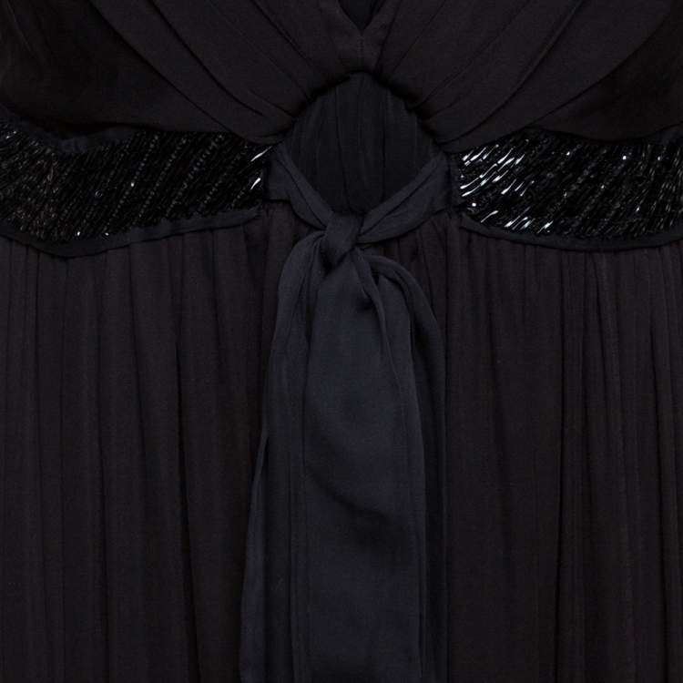 Pre Owned Roberto Cavalli Black Floral Printed Jersey Bead Embellished Maxi Dress M