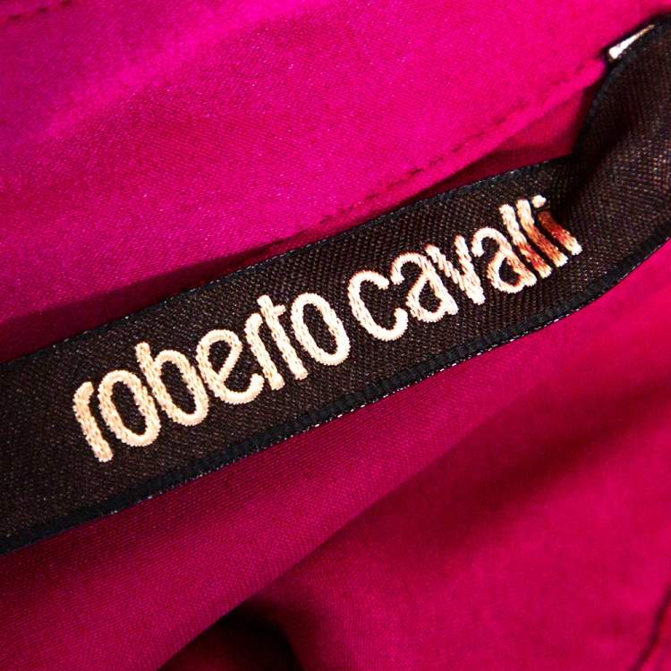 Pre Owned Roberto Cavalli Pink Stretch Silk Button Front Shirt L 