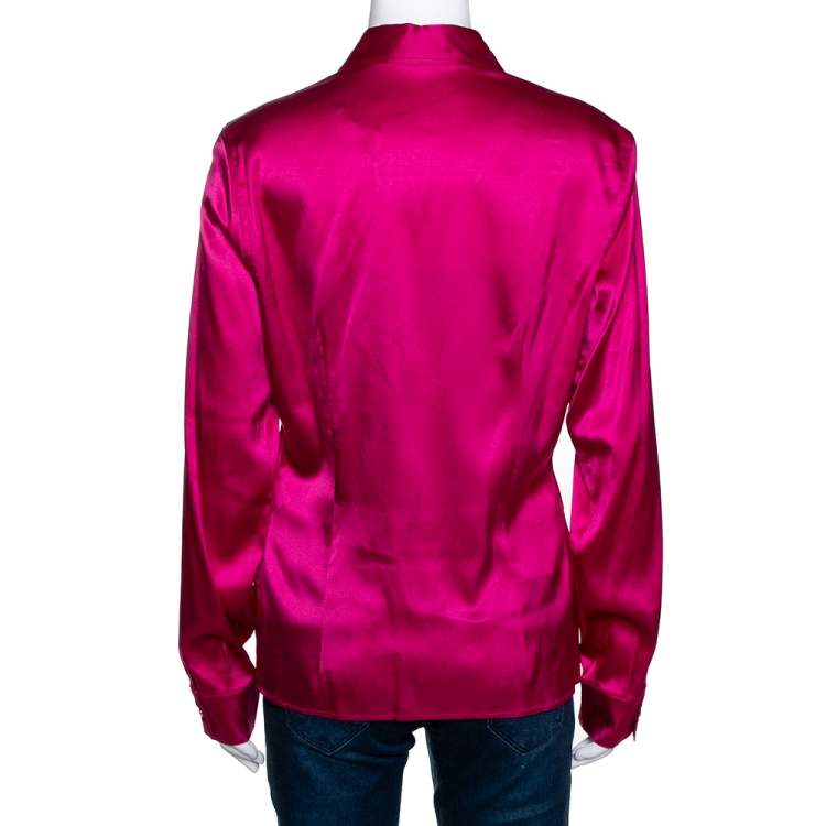 Pre Owned Roberto Cavalli Pink Stretch Silk Button Front Shirt L 
