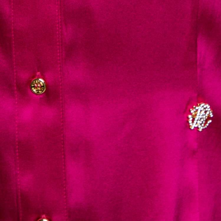 Pre Owned Roberto Cavalli Pink Stretch Silk Button Front Shirt L 