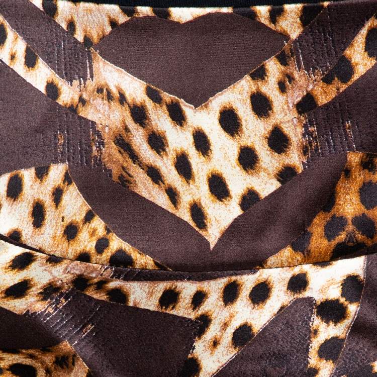 Pre Owned Roberto Cavalli Brown Animal Print Silk Satin Maxi Skirt L