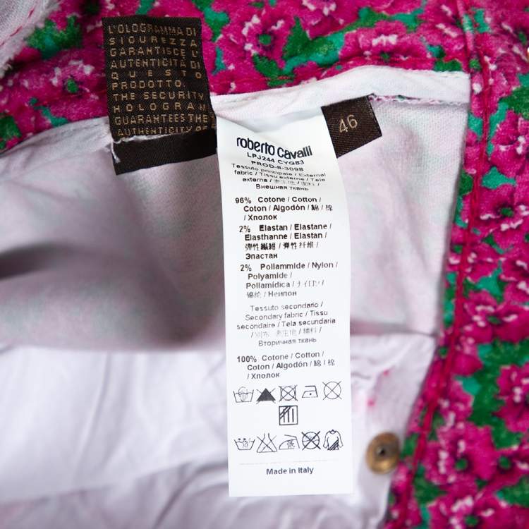 Pre Owned Roberto Cavalli Pink Floral Print Cotton Flared Jeans L