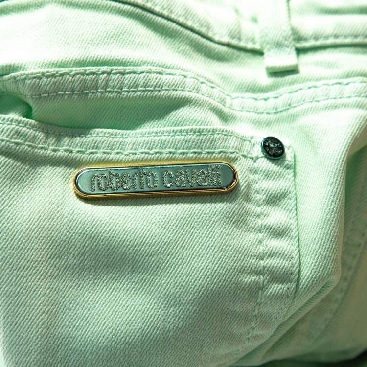 Pre Owned Roberto Cavalli Light Green Denim Straight Leg Jeans L