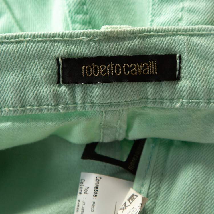 Pre Owned Roberto Cavalli Light Green Denim Straight Leg Jeans L