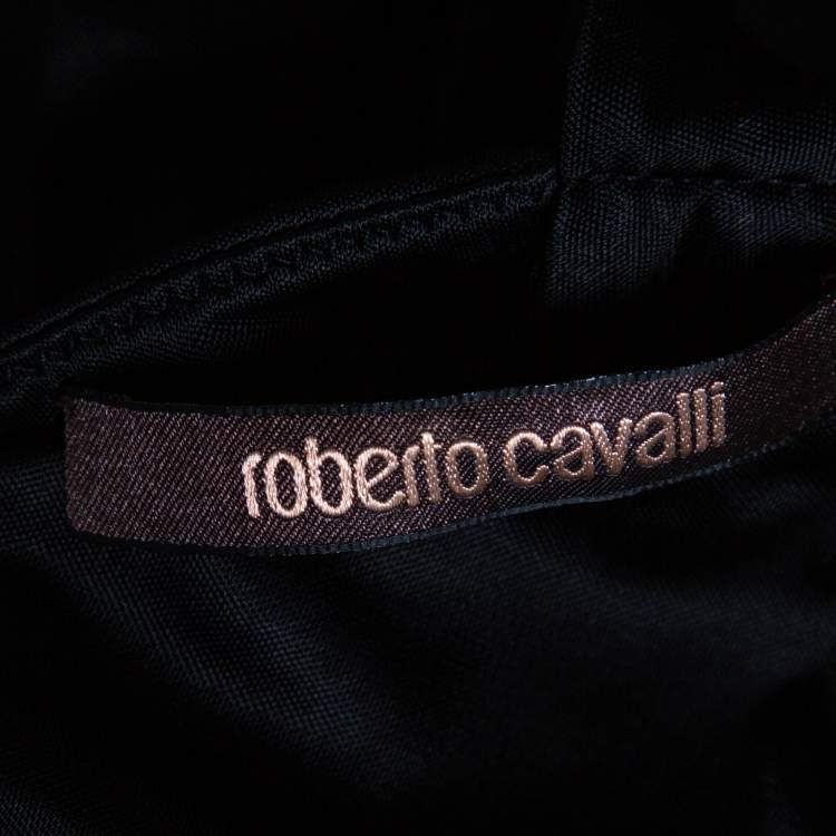 مملوكة مسبقًا Roberto Cavalli Black Knit Sequined & Draped One Shoulder Dress M