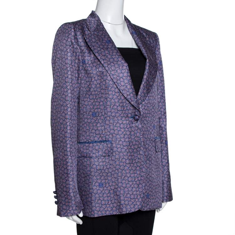 Pre Owned Roberto Cavalli Purple Floral Print Silk Tailored Jacket L