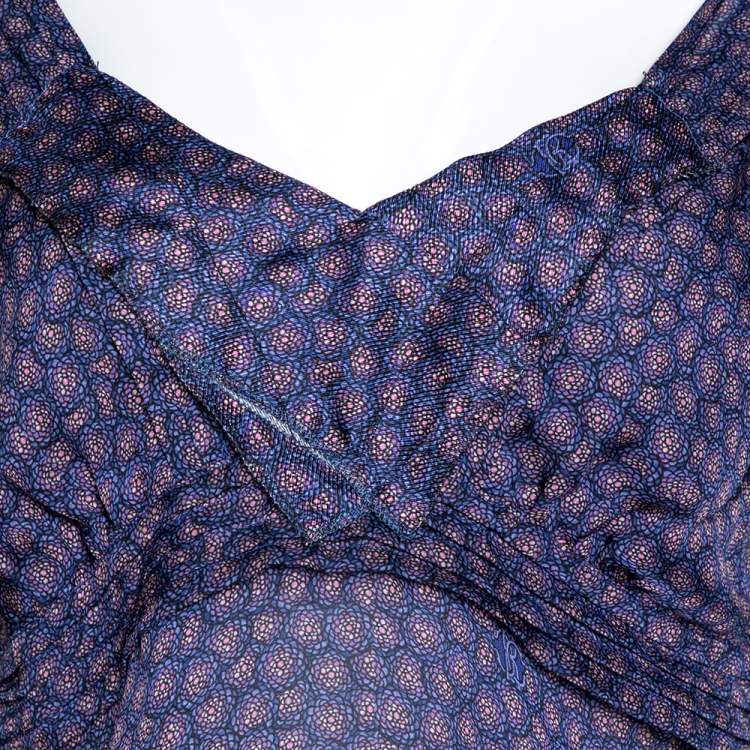 Pre Owned Roberto Cavalli Purple Floral Print Silk Sheer Camisole Top M