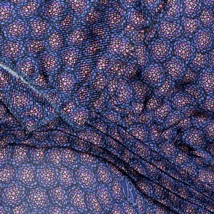 Pre Owned Roberto Cavalli Purple Floral Print Silk Sheer Camisole Top M