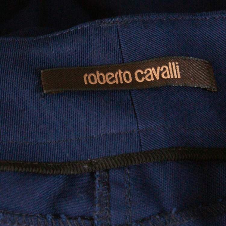 Pre Owned Roberto Cavalli Dark Blue Stretch Cotton Bootcut Trousers L