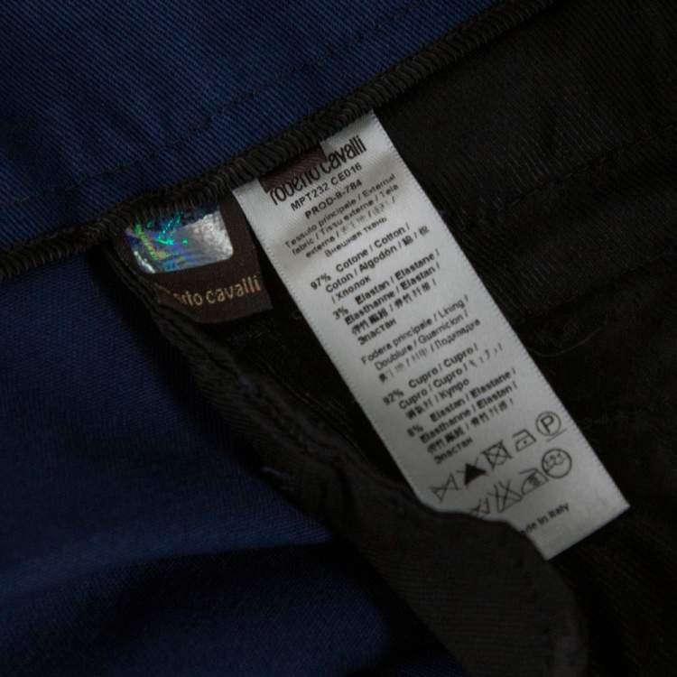 Pre Owned Roberto Cavalli Dark Blue Stretch Cotton Bootcut Trousers L