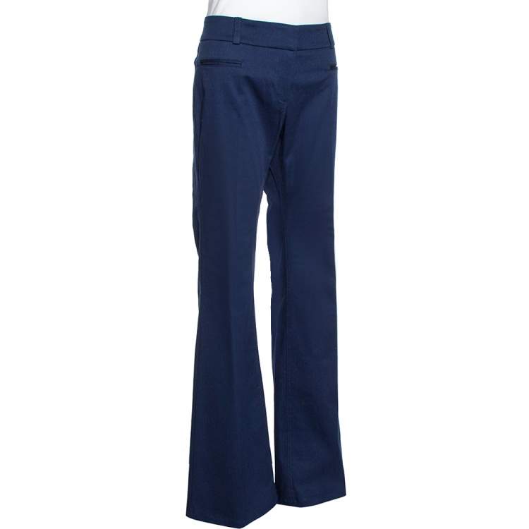 Pre Owned Roberto Cavalli Dark Blue Stretch Cotton Bootcut Trousers L