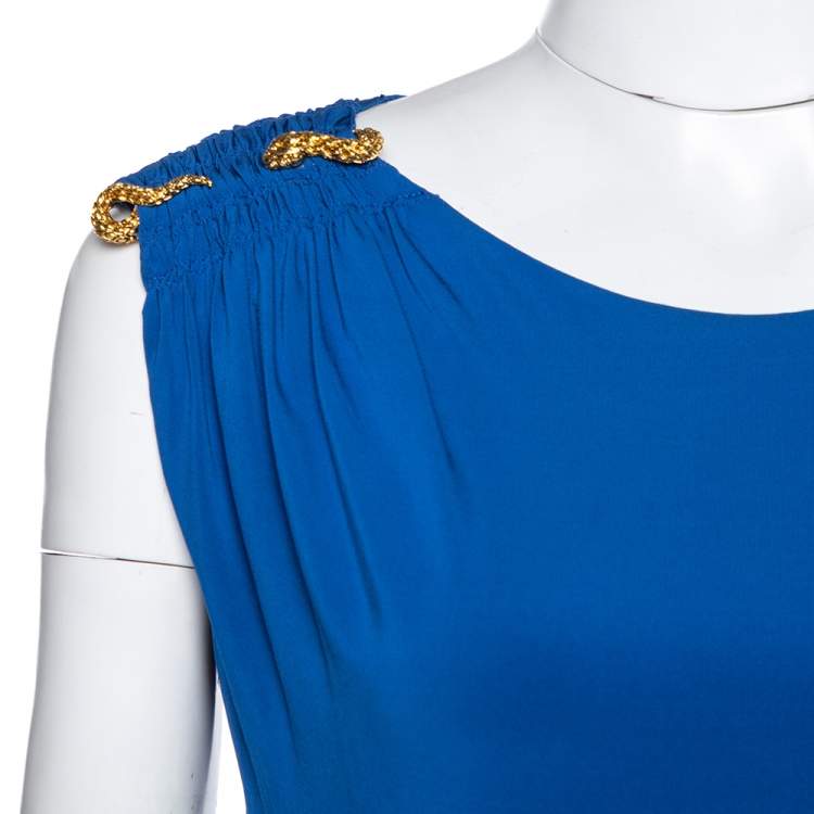 Pre Owned Roberto Cavalli Royal Blue Jersey Brooch Detail Shift Dress M
