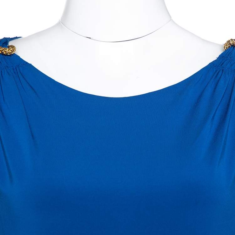 Pre Owned Roberto Cavalli Royal Blue Jersey Brooch Detail Shift Dress M