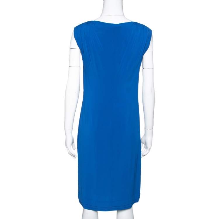 Pre Owned Roberto Cavalli Royal Blue Jersey Brooch Detail Shift Dress M