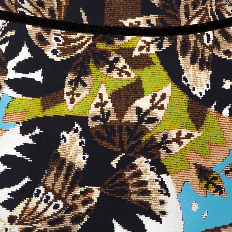 Pre Owned Roberto Cavalli Blue Tapestry Print Jersey Sheath Dress L