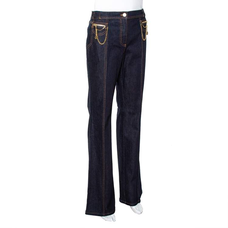 Pre Owned Roberto Cavalli Indigo Denim Chain Detail Flared Jeans M