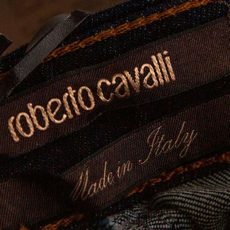 Pre Owned Roberto Cavalli Indigo Denim Chain Detail Flared Jeans M