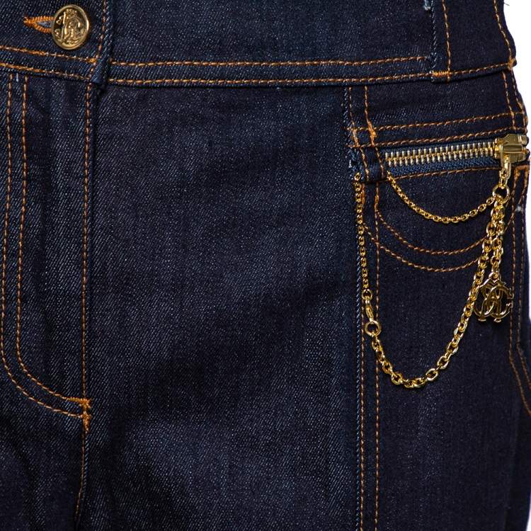 Pre Owned Roberto Cavalli Indigo Denim Chain Detail Flared Jeans M