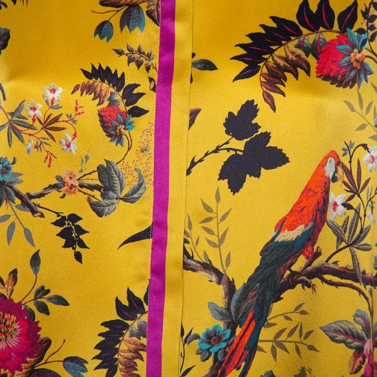 Pre Owned Roberto Cavalli Yellow Tropical Printed Silk Button Front Shirt XL