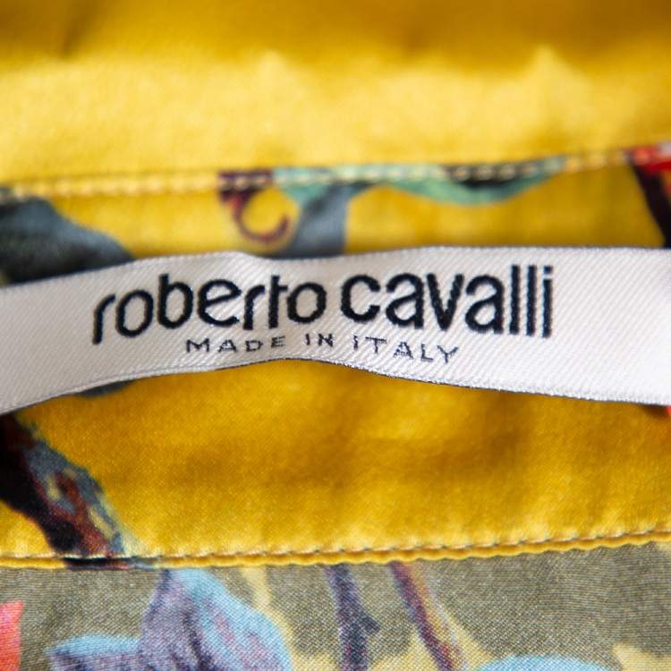 Pre Owned Roberto Cavalli Yellow Tropical Printed Silk Button Front Shirt XL