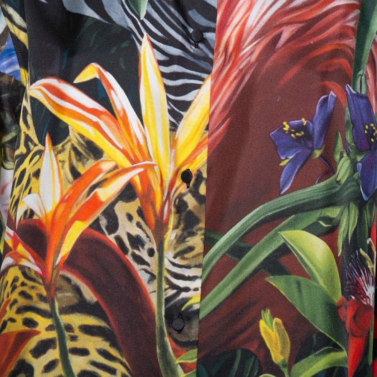 Pre Owned Roberto Cavalli Multicolor Heritage Jaguar Printed Silk Button Front Shirt XL