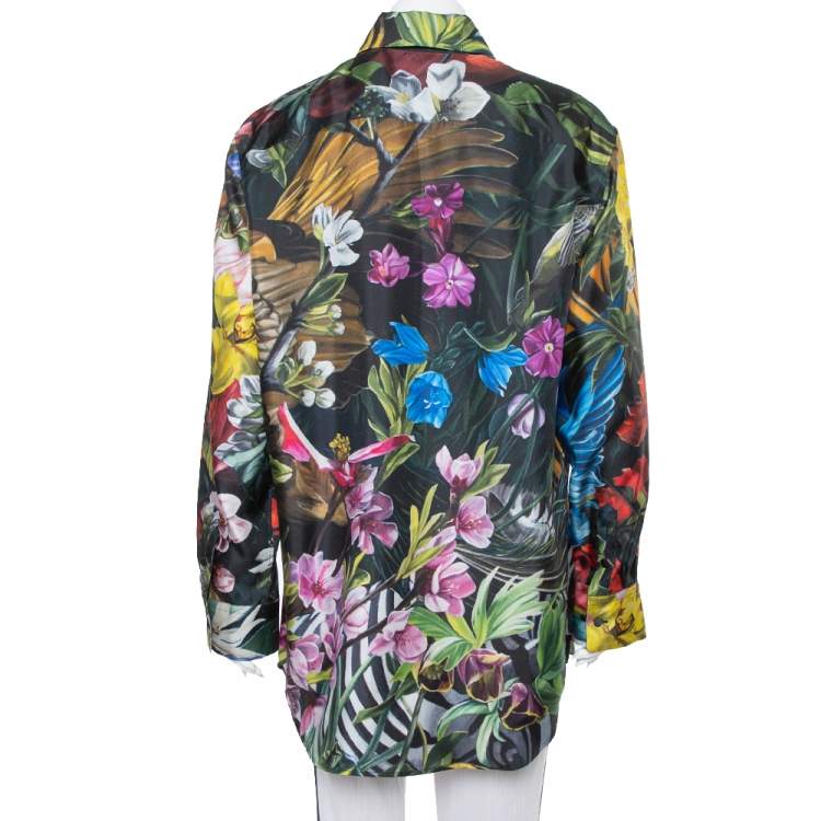 Pre Owned Roberto Cavalli Multicolor Heritage Jaguar Printed Silk Button Front Shirt XL