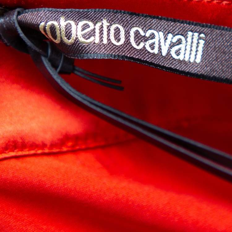 Pre Owned Roberto Cavalli Orange Silk Satin Maxi Skirt M