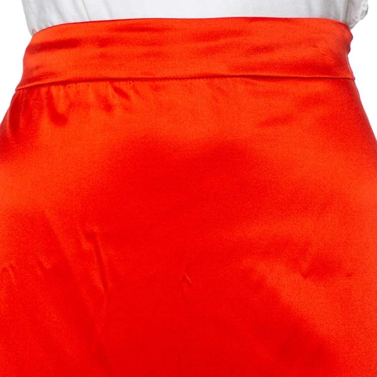 Pre Owned Roberto Cavalli Orange Silk Satin Maxi Skirt M