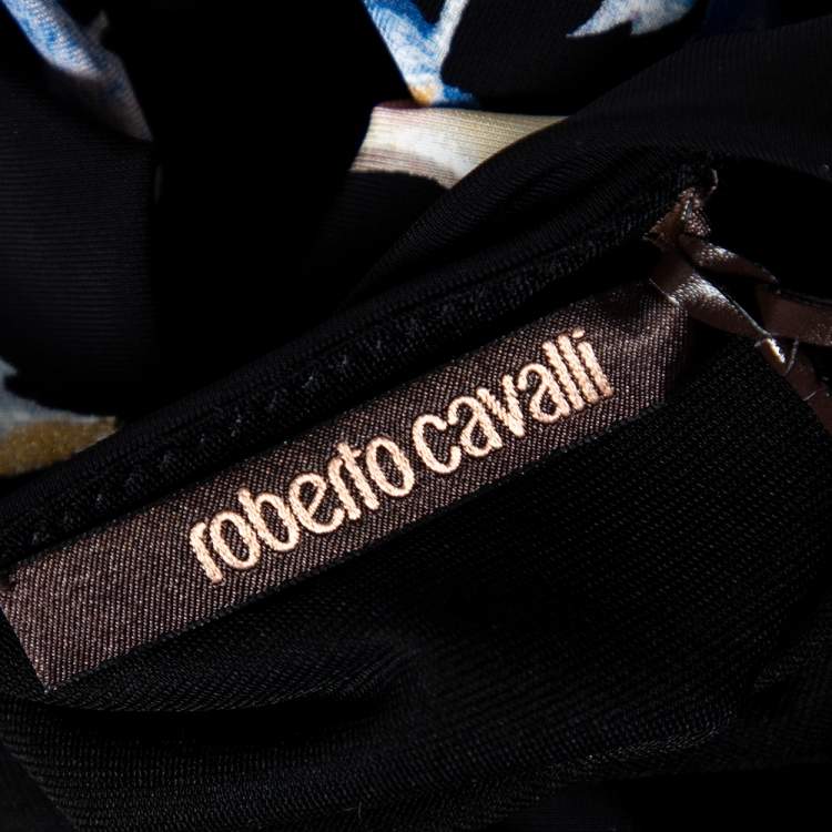 Pre Owned Roberto Cavalli Black Floral Printed Jersey Sleeveless Blouse L