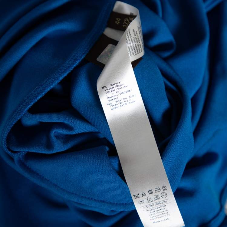 Pre Owned Roberto Cavalli Blue Jersey Cold Shoulder Tassel Tie Detailed Belted Dress M