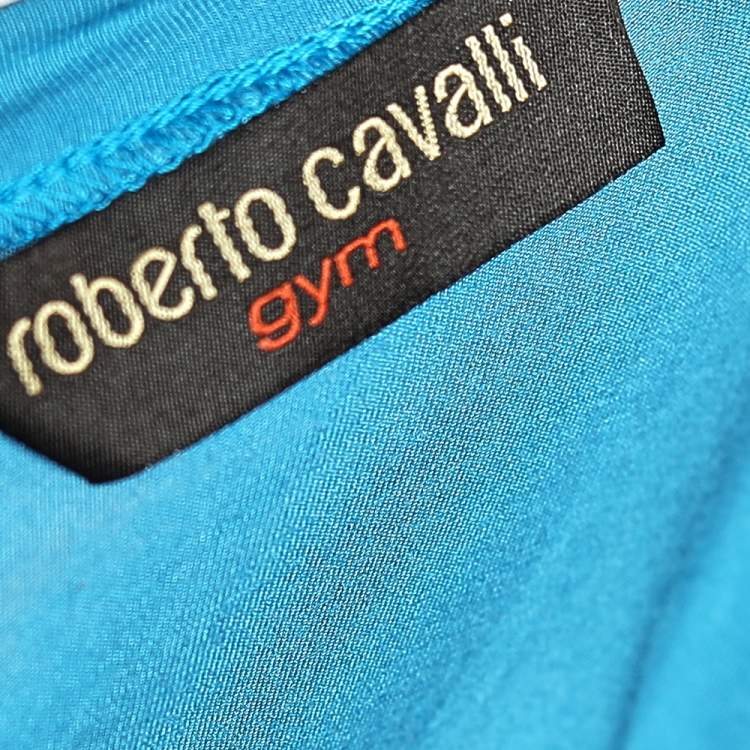 Pre Owned Roberto Cavalli Gym Blue Printed Jersey Tank Top S
