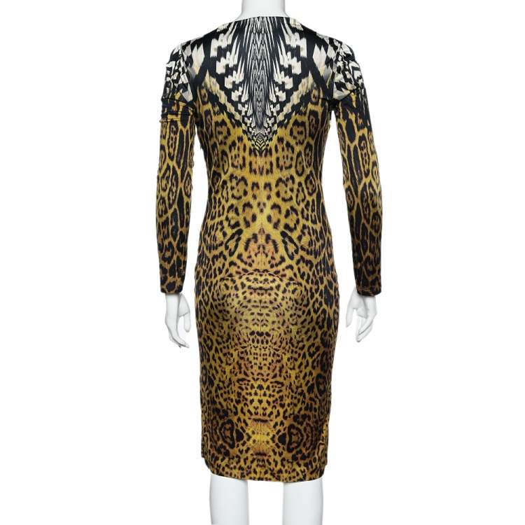 مملوكة مسبقًا Roberto Cavalli Black Leopard Print Jersey Dress M