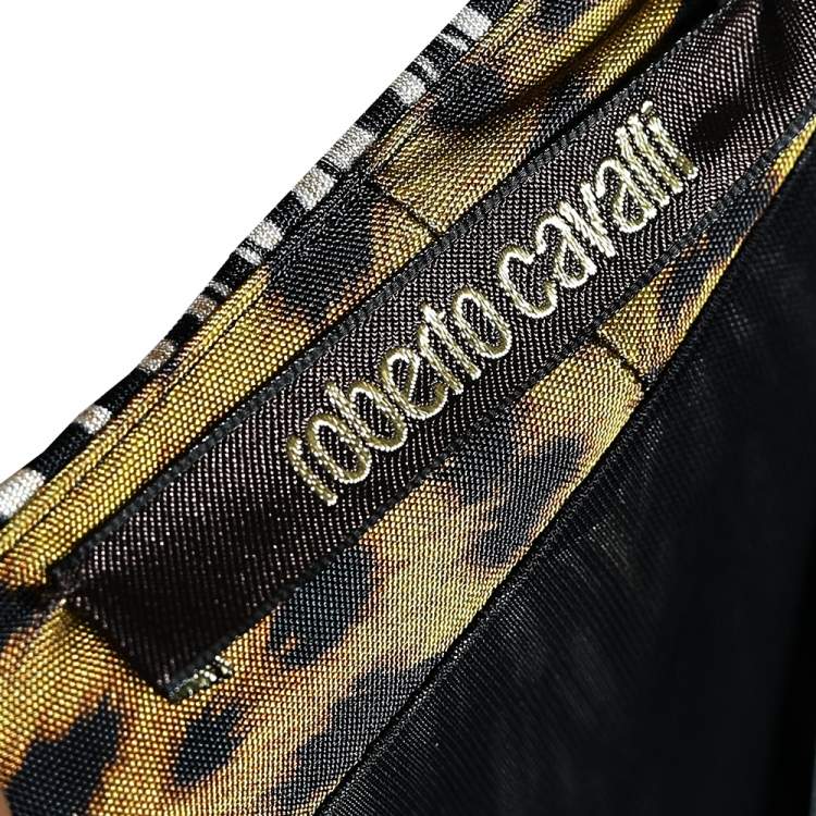 مملوكة مسبقًا Roberto Cavalli Black Leopard Print Jersey Dress M