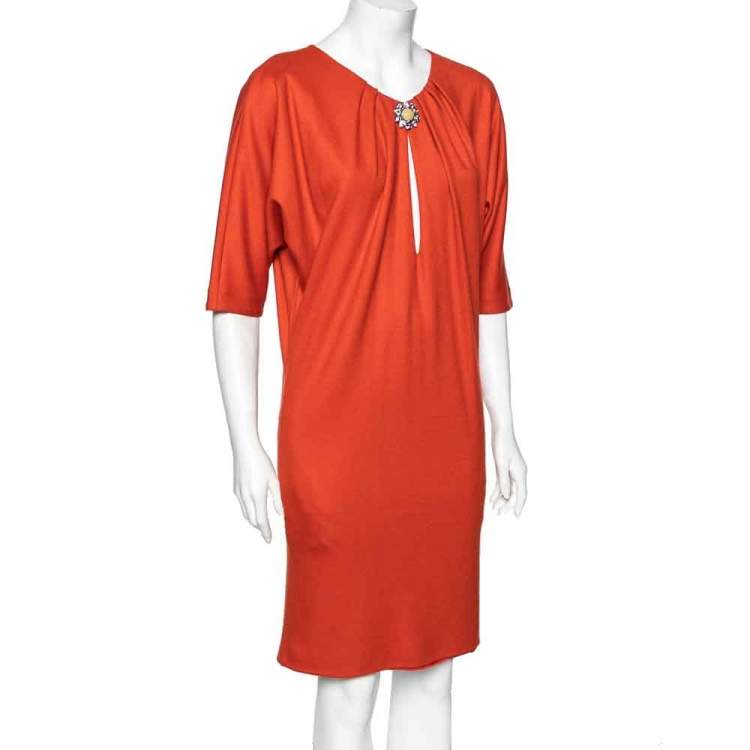 مملوكة مسبقًا Roberto Cavalli Orange Wool Embellished Detailed Draped Dress M