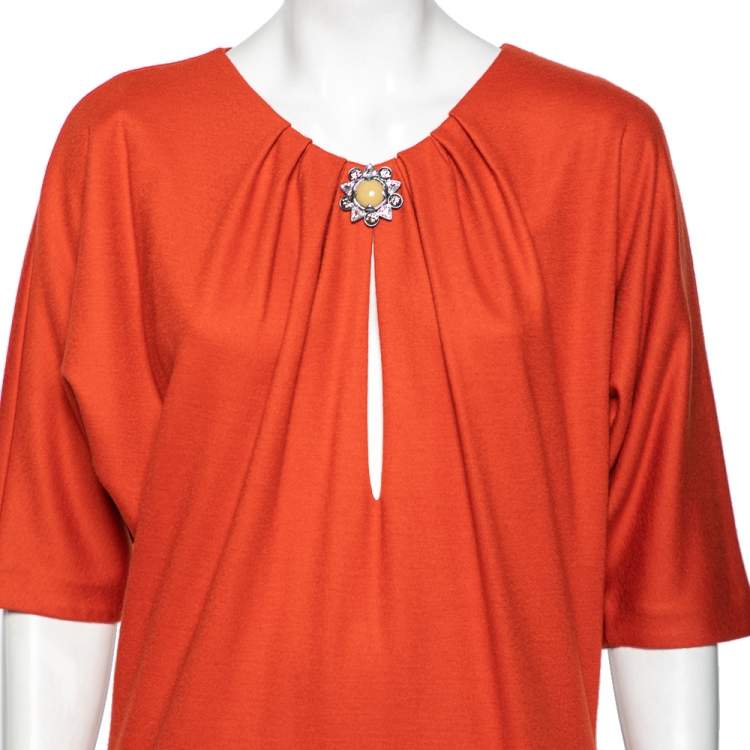 مملوكة مسبقًا Roberto Cavalli Orange Wool Embellished Detailed Draped Dress M