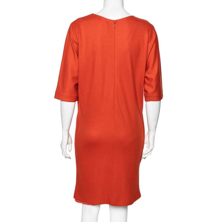 مملوكة مسبقًا Roberto Cavalli Orange Wool Embellished Detailed Draped Dress M