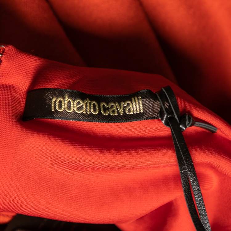 مملوكة مسبقًا Roberto Cavalli Orange Wool Embellished Detailed Draped Dress M