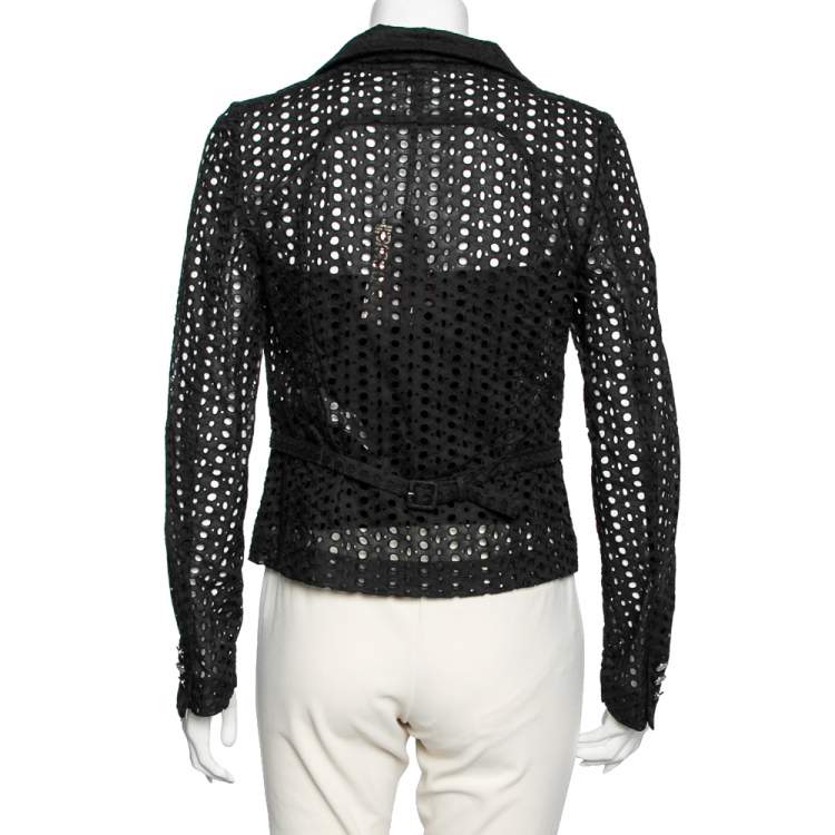 Pre Owned Roberto Cavalli Black Cutwork Cotton Button Front Blazer M