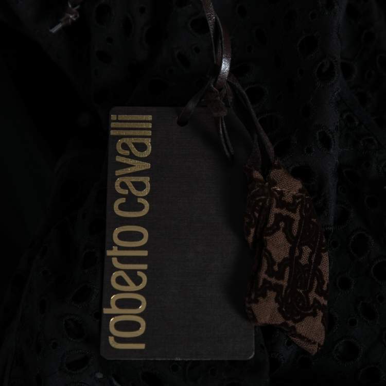 Pre Owned Roberto Cavalli Black Cutwork Cotton Button Front Blazer M
