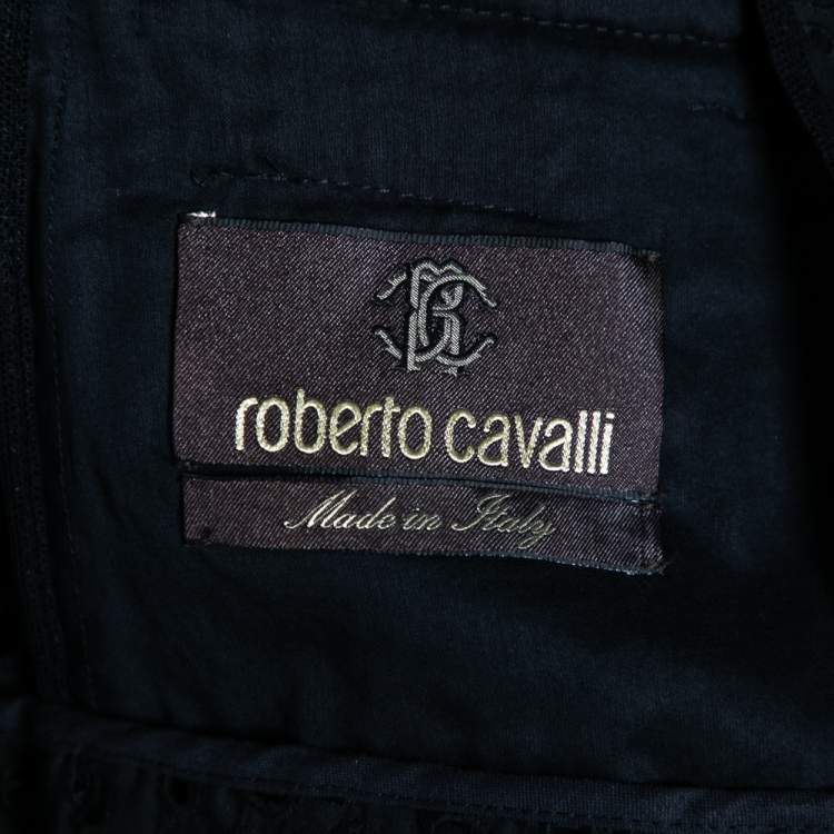 Pre Owned Roberto Cavalli Black Cutwork Cotton Button Front Blazer M