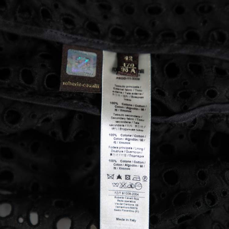 Pre Owned Roberto Cavalli Black Cutwork Cotton Button Front Blazer M