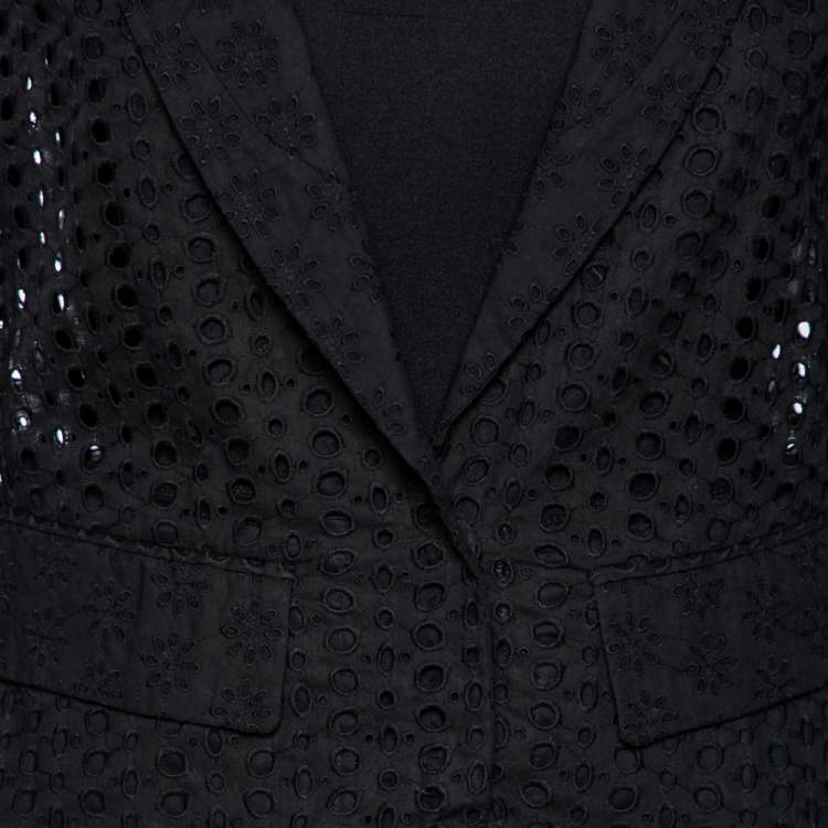 Pre Owned Roberto Cavalli Black Cutwork Cotton Button Front Blazer M