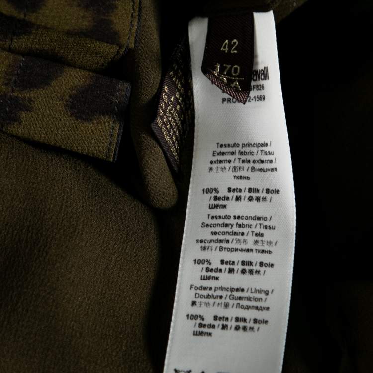 مملوكة مسبقًا Roberto Cavalli Green Animal Printed Pleated Silk Tiered Mini Skirt M